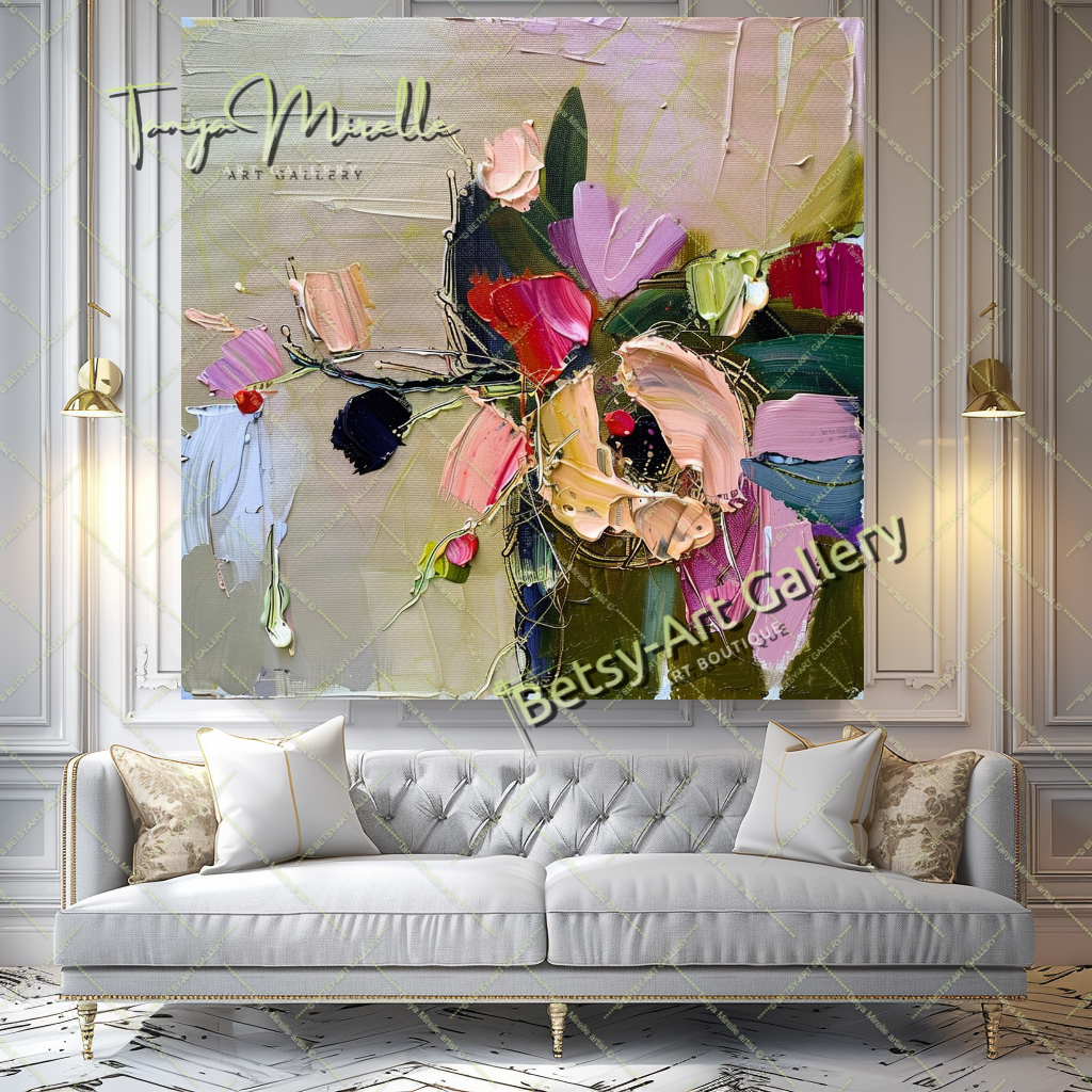 Textured Flower Oil Painting, Modern Floral Wall Art #167