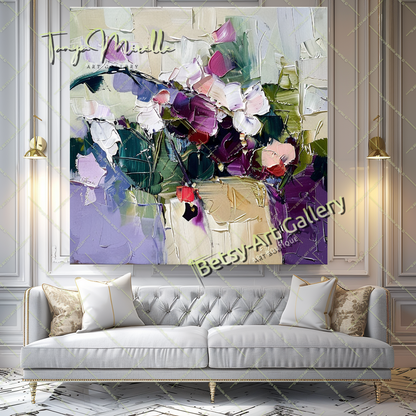 Large Abstract Flower Art, Palette Knife Oil Painting #168