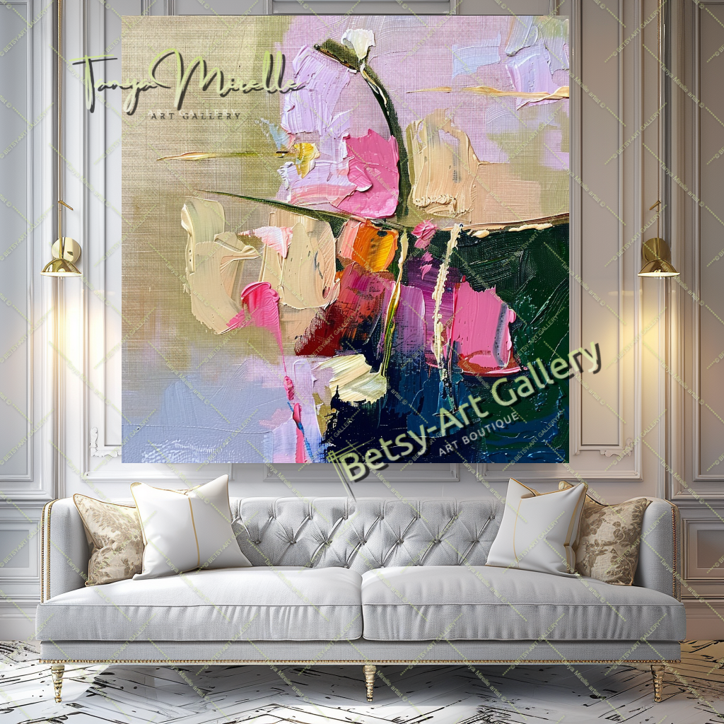 Abstract Floral Impasto Oil Painting on Canvas #165 – Large – Oil on Canvas – {{ product.title }} canvas artwork by Tanya Mirelle – modern wall decor – original artwork for home, living room, office, or gallery – original artwork by BETSY-ART GALLERY