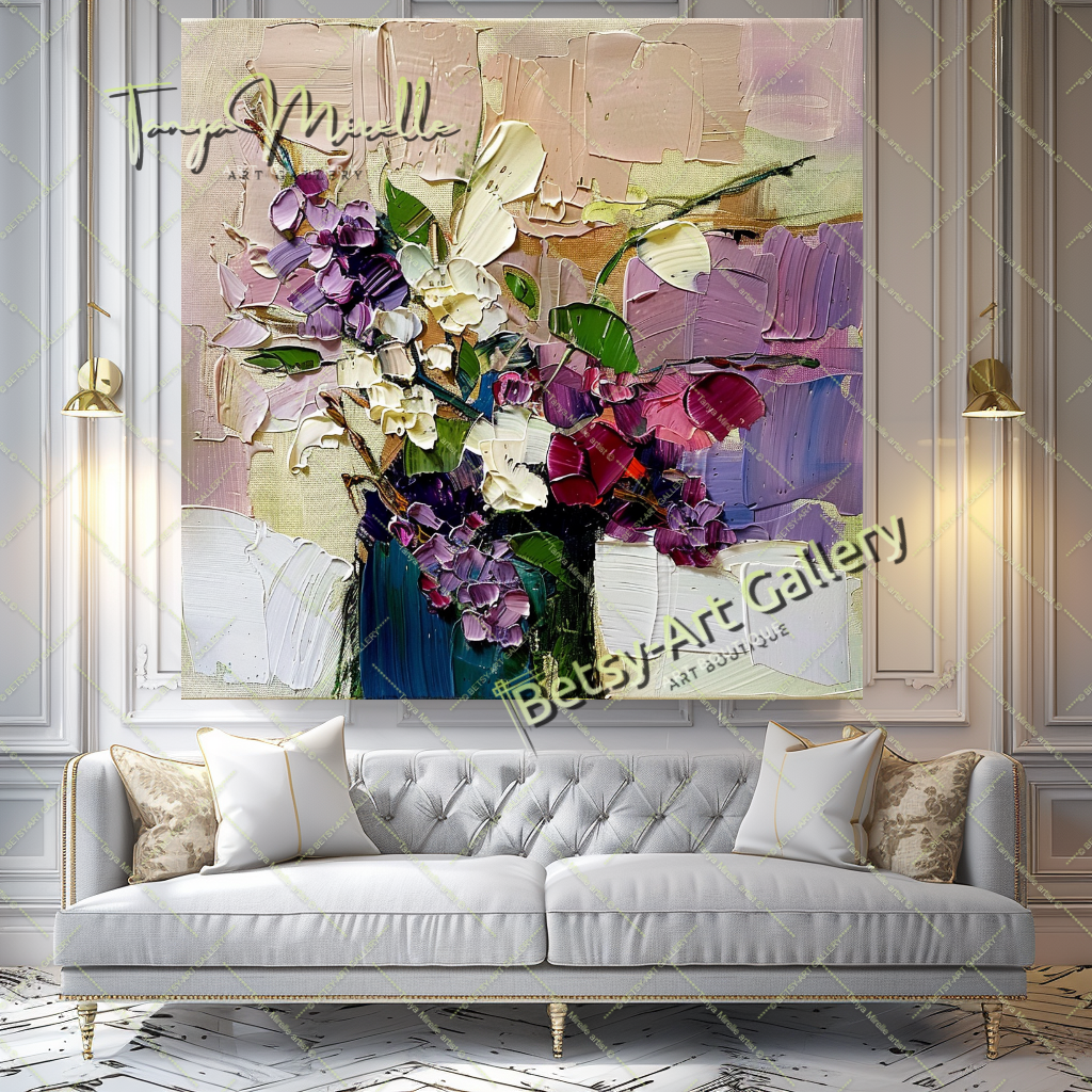 Large Abstract Flower Art, Palette Knife Oil Painting #168