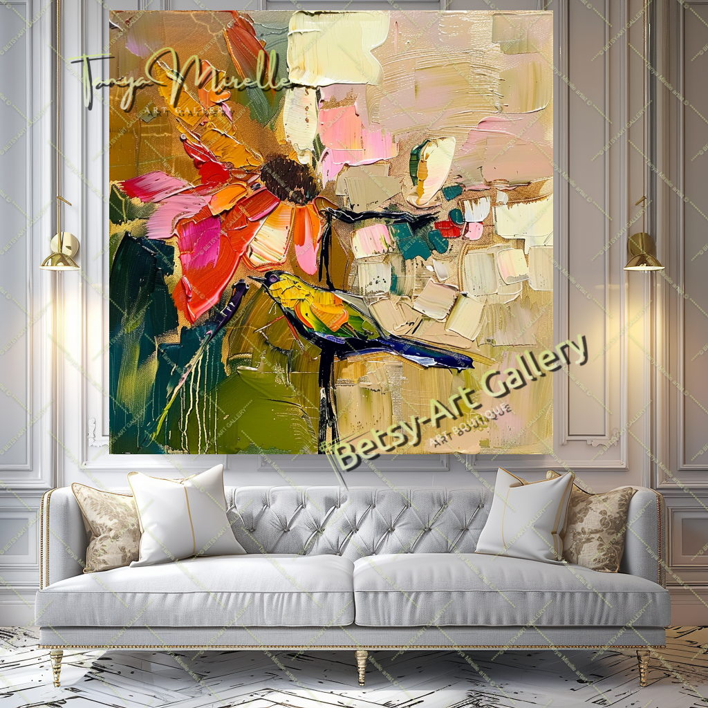 Sunflower Abstract Oil Painting, Floral Canvas Wall Art #192