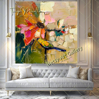 Sunflower Abstract Oil Painting, Floral Canvas Wall Art #192