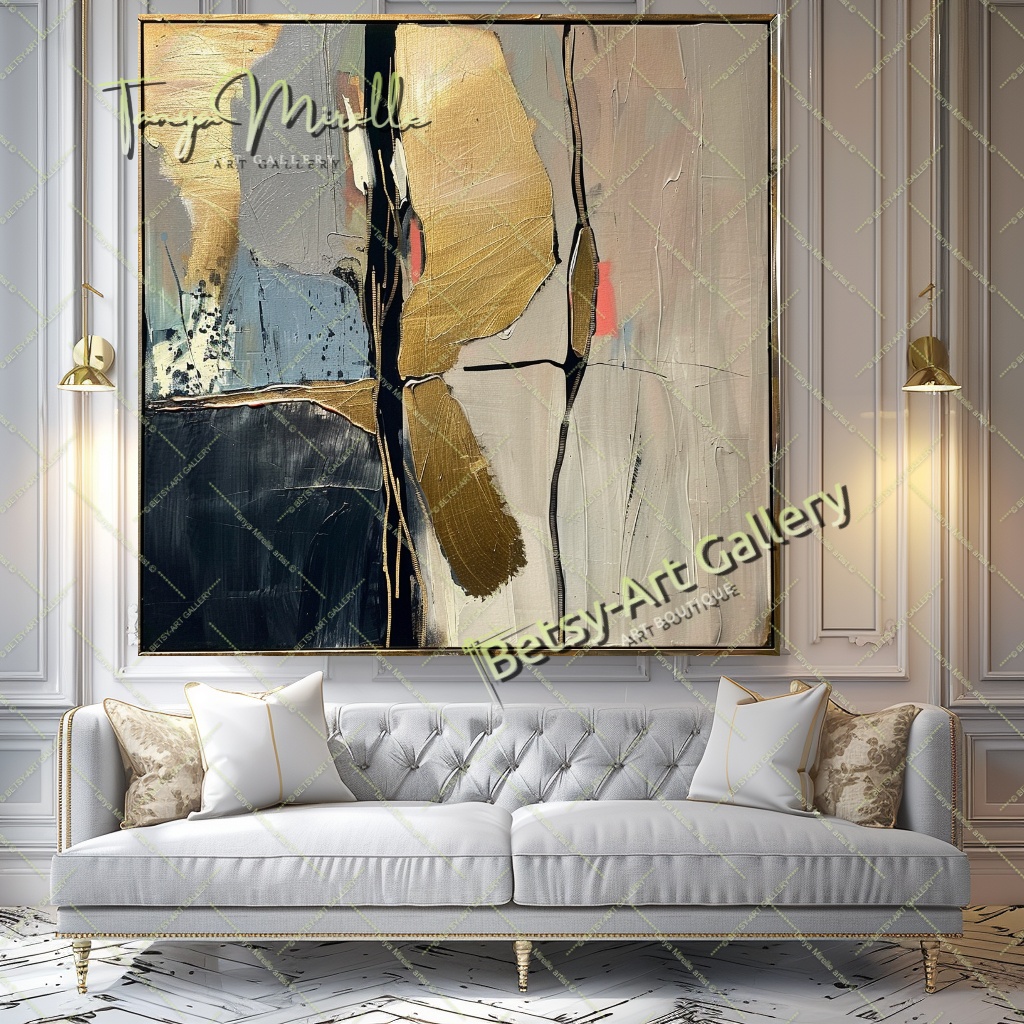 Modern Gold Art Statement Piece, Textured Oil Painting #195