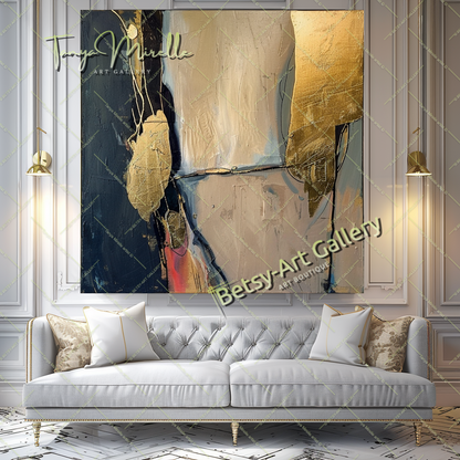 Modern Gold Art Statement Piece, Textured Oil Painting #195