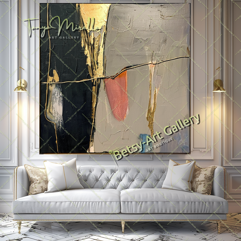 Modern Gold Minimalist Art - Abstract Oil Painting #197 – Large – Oil on Canvas – {{ product.title }} canvas artwork by Tanya Mirelle – modern wall decor – original artwork for home, living room, office, or gallery – original artwork by BETSY-ART GALLERY
