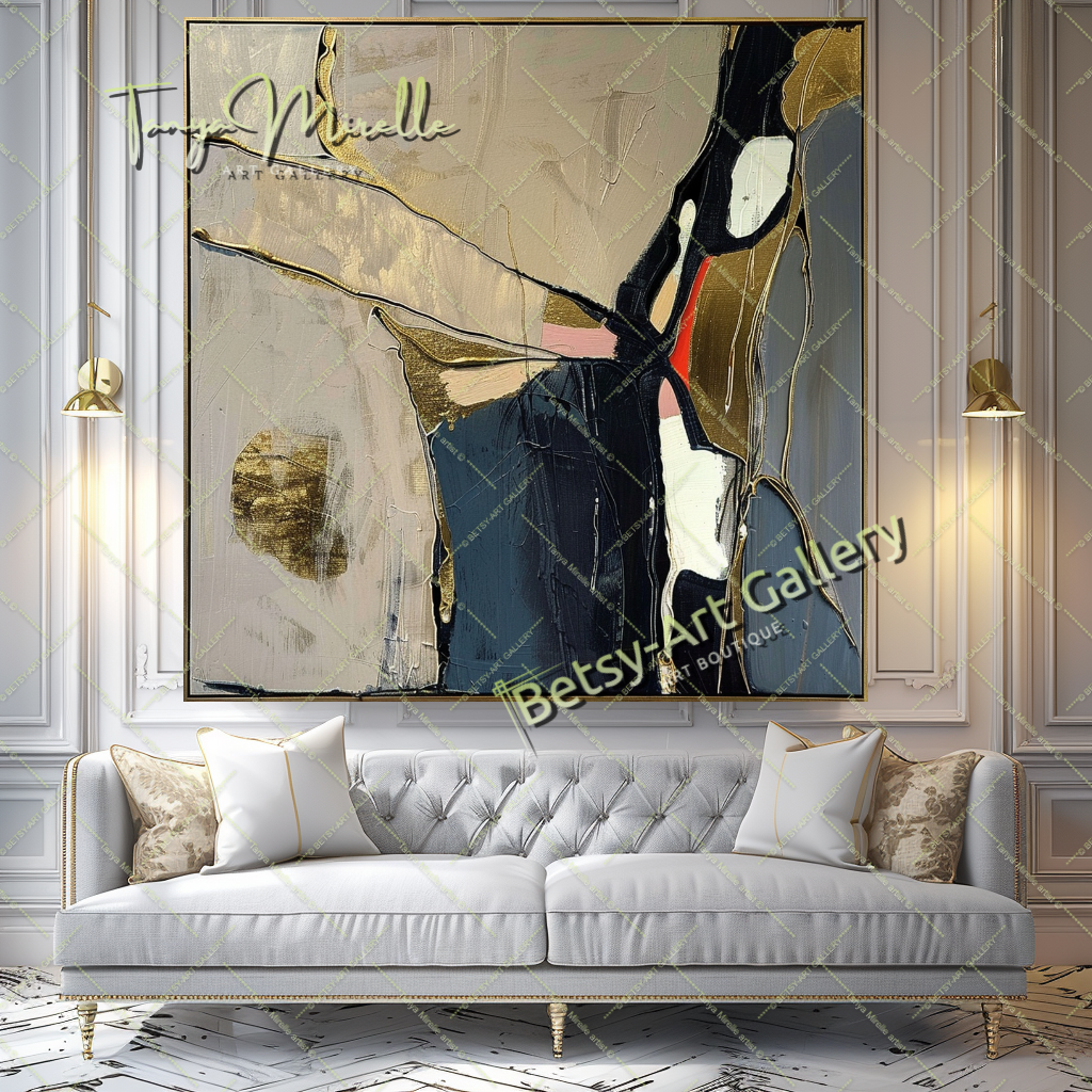 Modern Gold Art Statement Piece, Textured Oil Painting #195