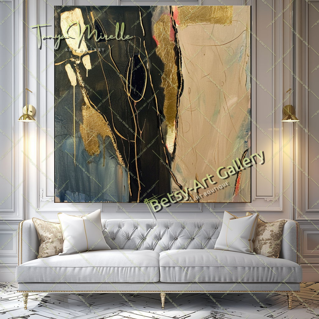 Gold Minimalist Art - Abstract Oil Painting #196 – Large – Oil on Canvas – {{ product.title }} canvas artwork by Tanya Mirelle – modern wall decor – original artwork for home, living room, office, or gallery – original artwork by BETSY-ART GALLERY