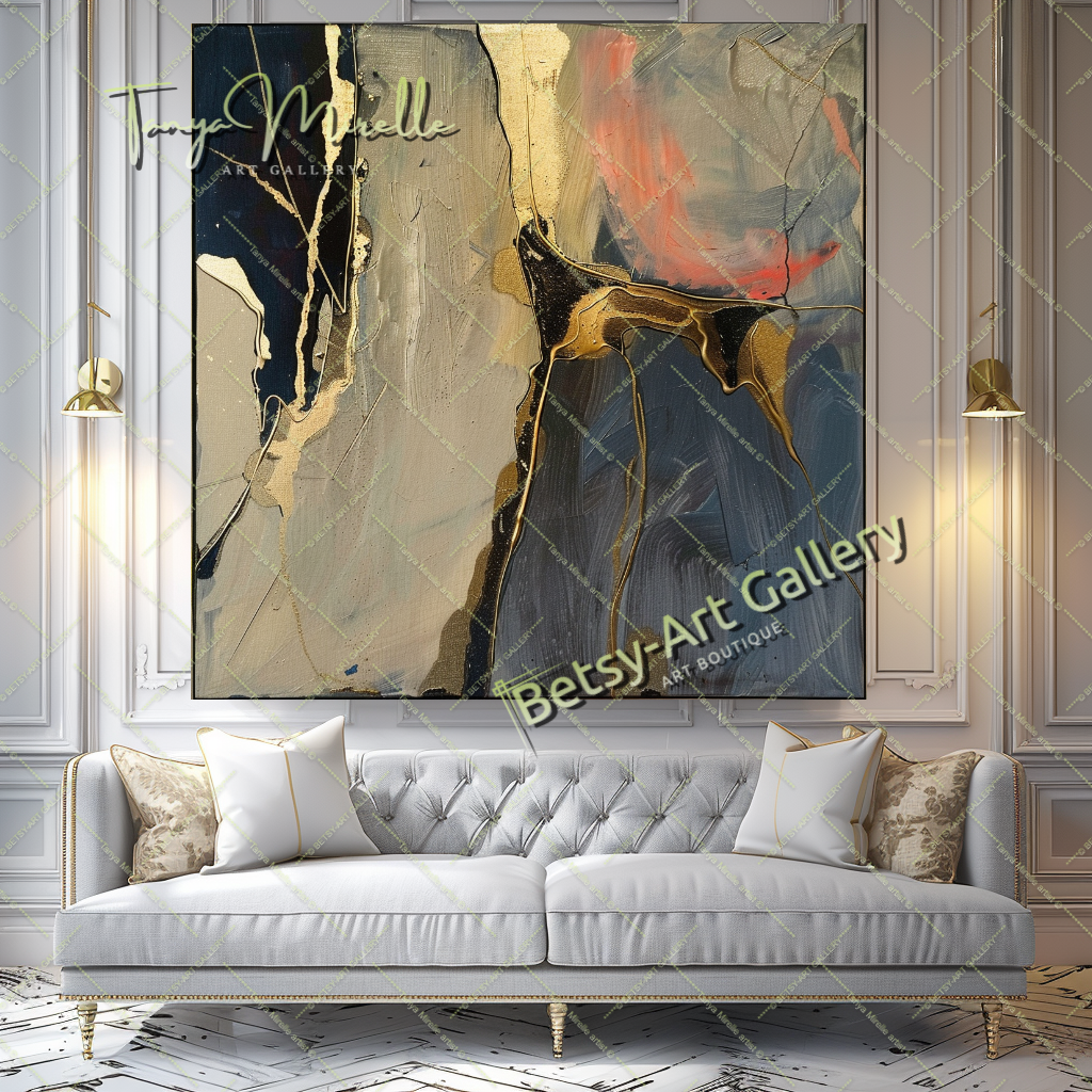 Gold Minimalist Art - Abstract Oil Painting #196 – Large – Oil on Canvas – {{ product.title }} canvas artwork by Tanya Mirelle – modern wall decor – original artwork for home, living room, office, or gallery – original artwork by BETSY-ART GALLERY