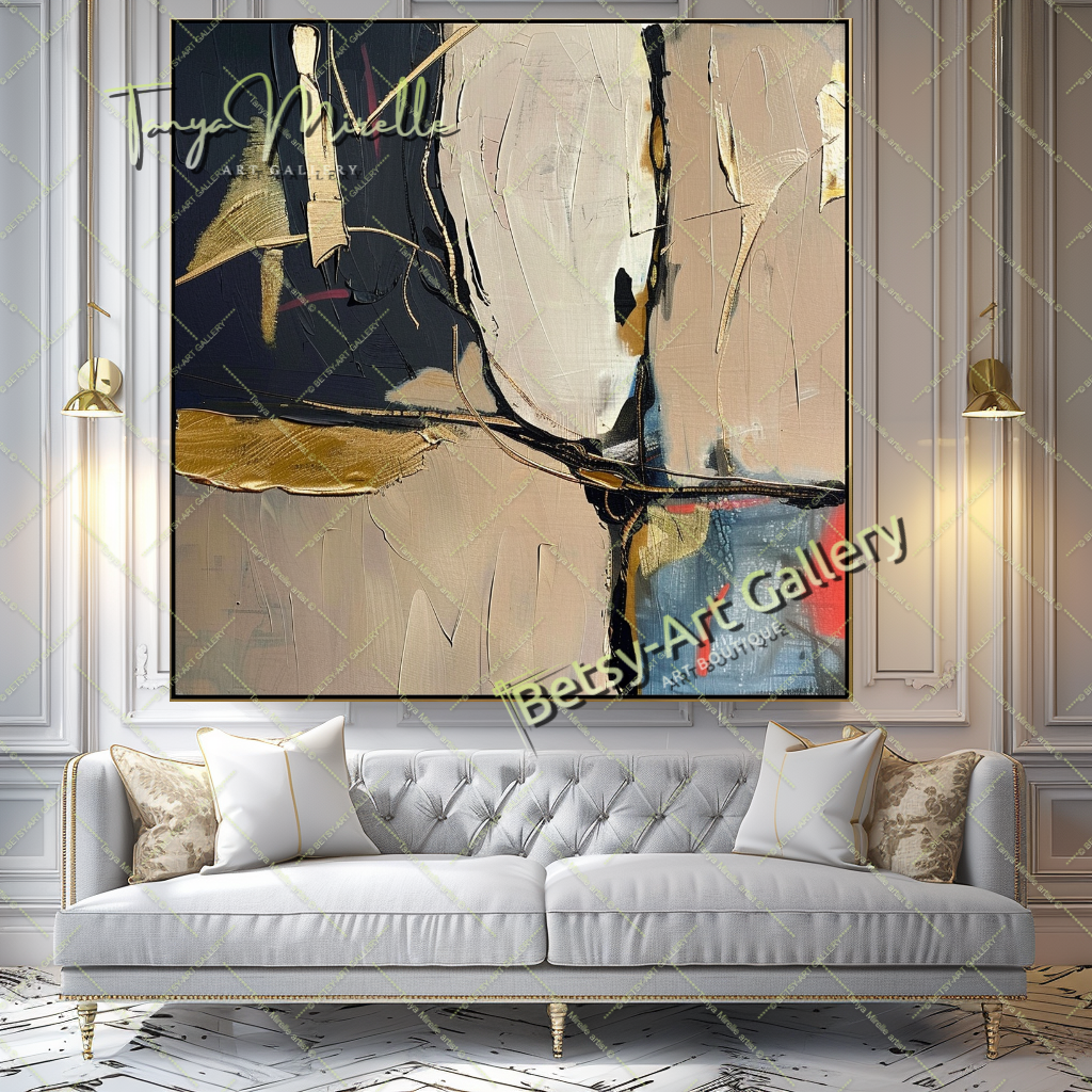 Gold Minimalist Art - Abstract Oil Painting #196 – Large – Oil on Canvas – {{ product.title }} canvas artwork by Tanya Mirelle – modern wall decor – original artwork for home, living room, office, or gallery – original artwork by BETSY-ART GALLERY