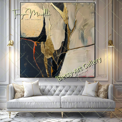 Gold Minimalist Art - Abstract Oil Painting #196