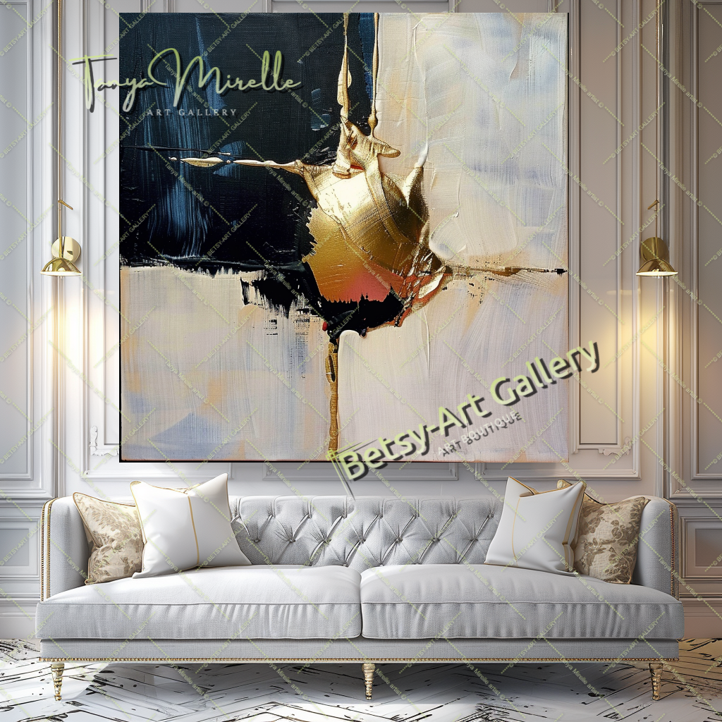 Luxury Gold Minimalist Art - Abstract Oil Painting #198 – Large – Oil on Canvas – {{ product.title }} canvas artwork by Tanya Mirelle – modern wall decor – original artwork for home, living room, office, or gallery – original artwork by BETSY-ART GALLERY