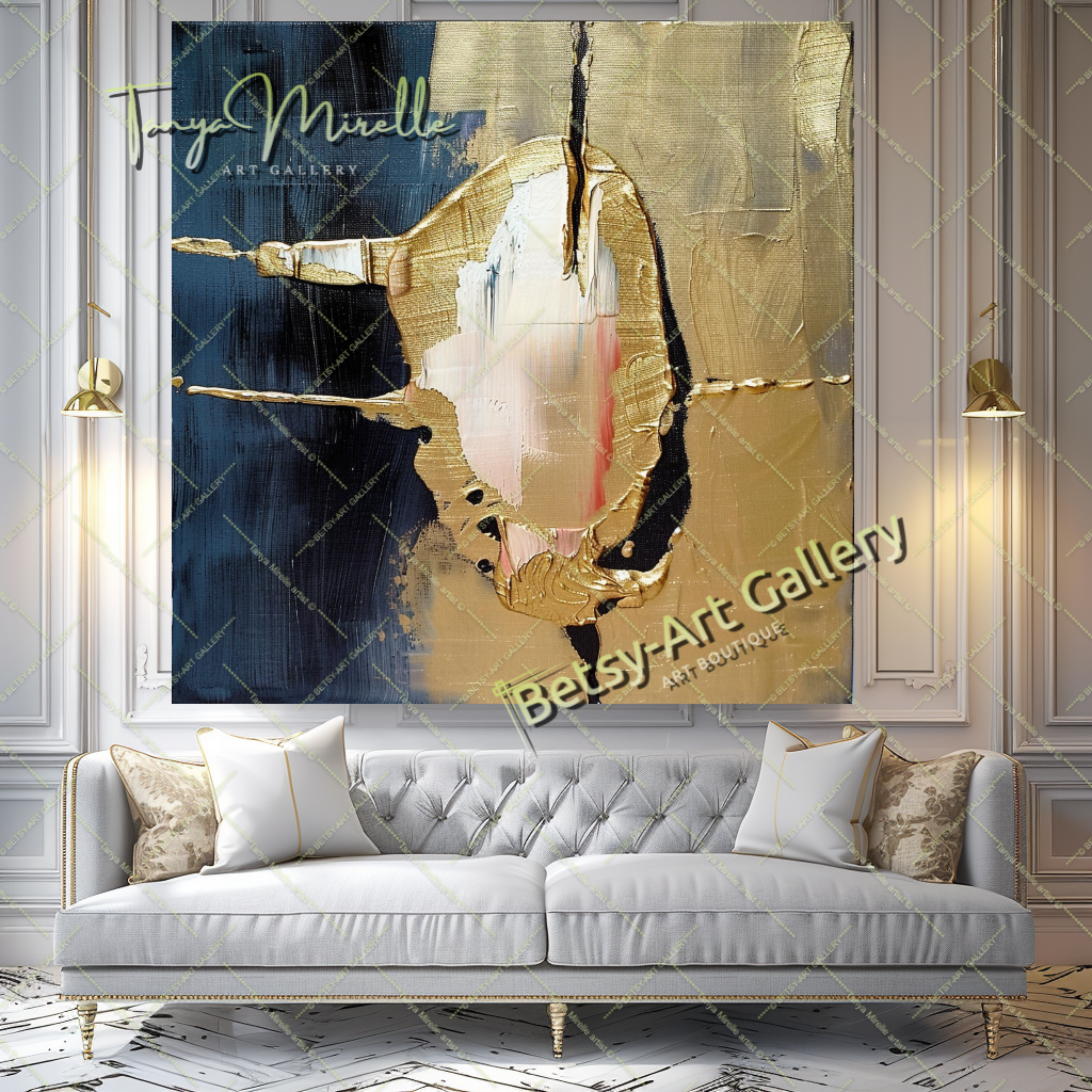 Luxury Gold Minimalist Art - Abstract Oil Painting #198 – Large – Oil on Canvas – {{ product.title }} canvas artwork by Tanya Mirelle – modern wall decor – original artwork for home, living room, office, or gallery – original artwork by BETSY-ART GALLERY