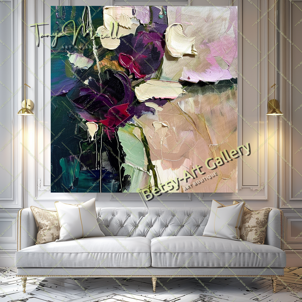 Bold Abstract Rose - Floral Oil Painting for Living Room #201 – Large – Oil on Canvas – {{ product.title }} canvas artwork by Tanya Mirelle – modern wall decor – original artwork for home, living room, office, or gallery – original artwork by BETSY-ART GALLERY
