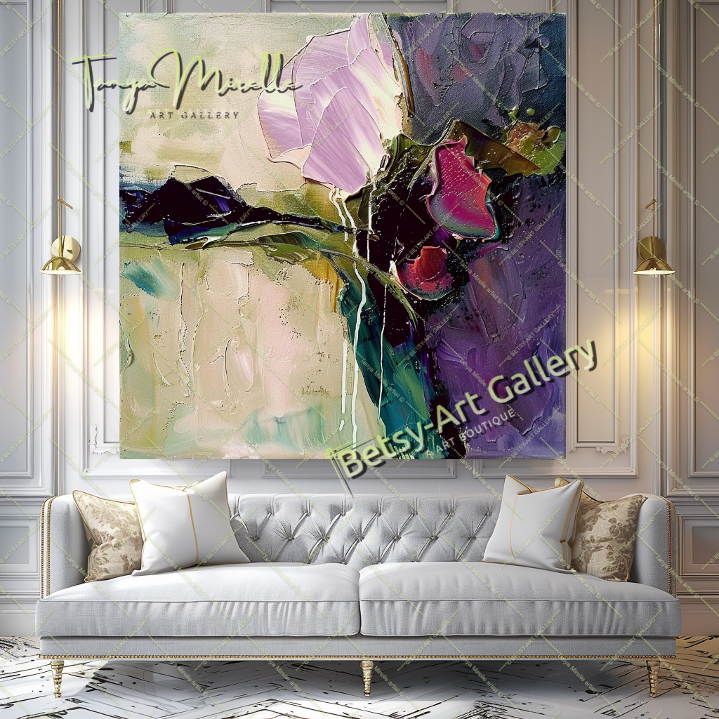 Bold Abstract Floral Oil Painting for Living Room #202