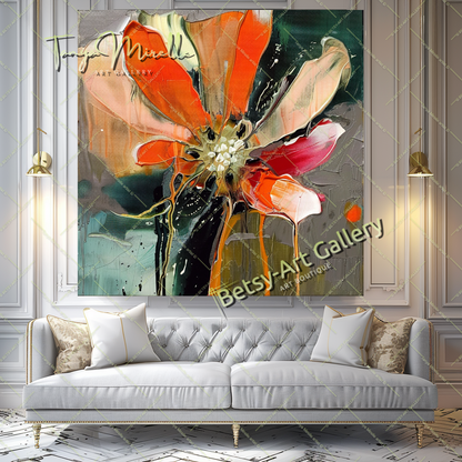 Nature-Inspired Abstract Impasto Flower Painting #203