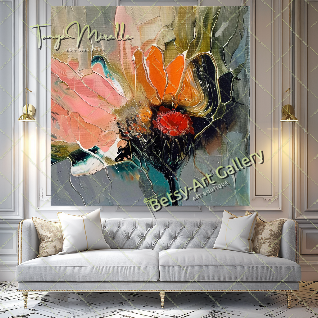 Nature-Inspired Abstract Impasto Flower Painting #203 – Large – Oil on Canvas – {{ product.title }} canvas artwork by Tanya Mirelle – modern wall decor – original artwork for home, living room, office, or gallery – original artwork by BETSY-ART GALLERY