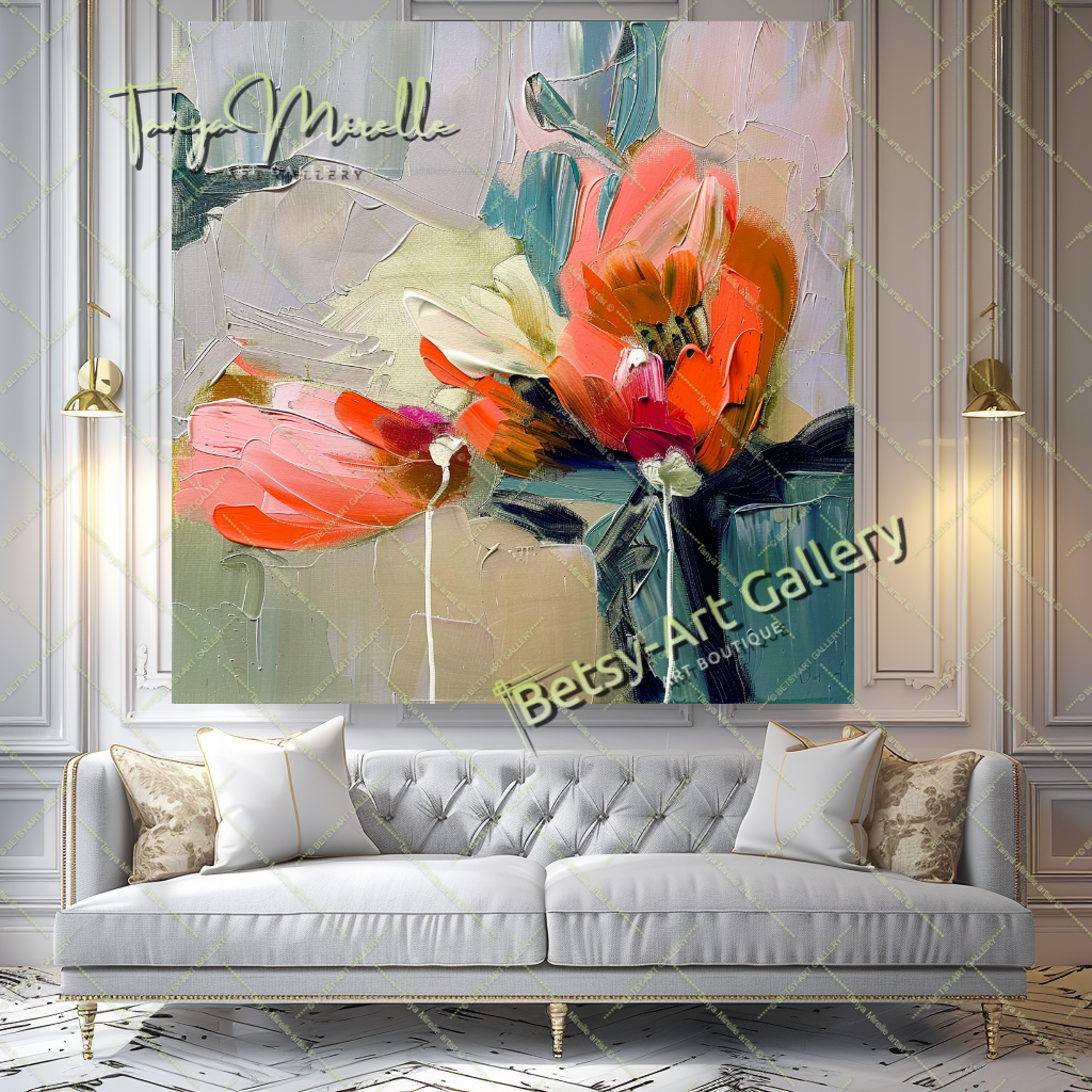 Nature-Inspired Abstract Impasto Flower Painting #203