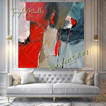 Red and Gray Modern Abstract Oil Painting on Canvas #171