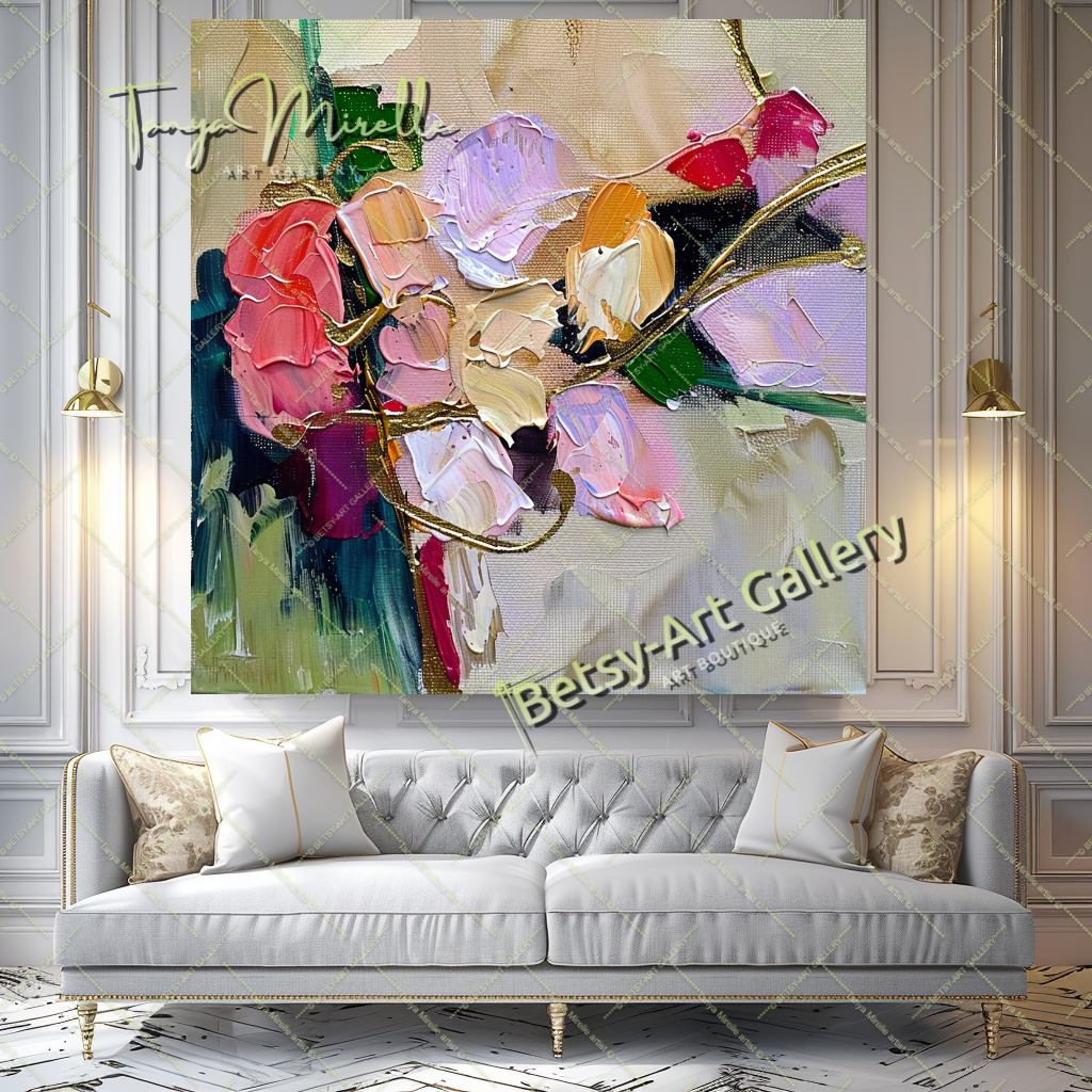Abstract Floral Impasto Oil Painting on Canvas #165 – Large – Oil on Canvas – {{ product.title }} canvas artwork by Tanya Mirelle – modern wall decor – original artwork for home, living room, office, or gallery – original artwork by BETSY-ART GALLERY