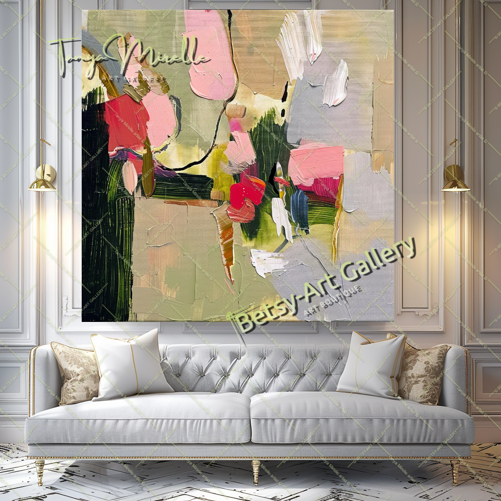 Bold Abstract Floral Oil Painting for Living Room #174