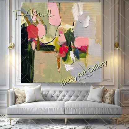 Bold Abstract Floral Oil Painting for Living Room #174