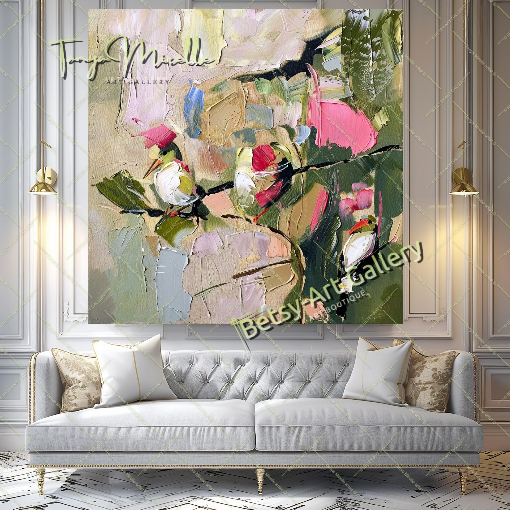 Bold Abstract Floral Oil Painting for Living Room #174