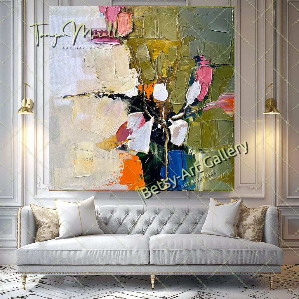 Luxury Floral Canvas Art, Large Abstract Oil Painting #175