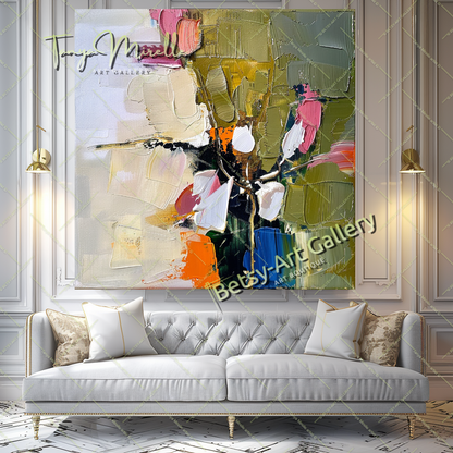 Luxury Floral Canvas Art, Large Abstract Oil Painting #175