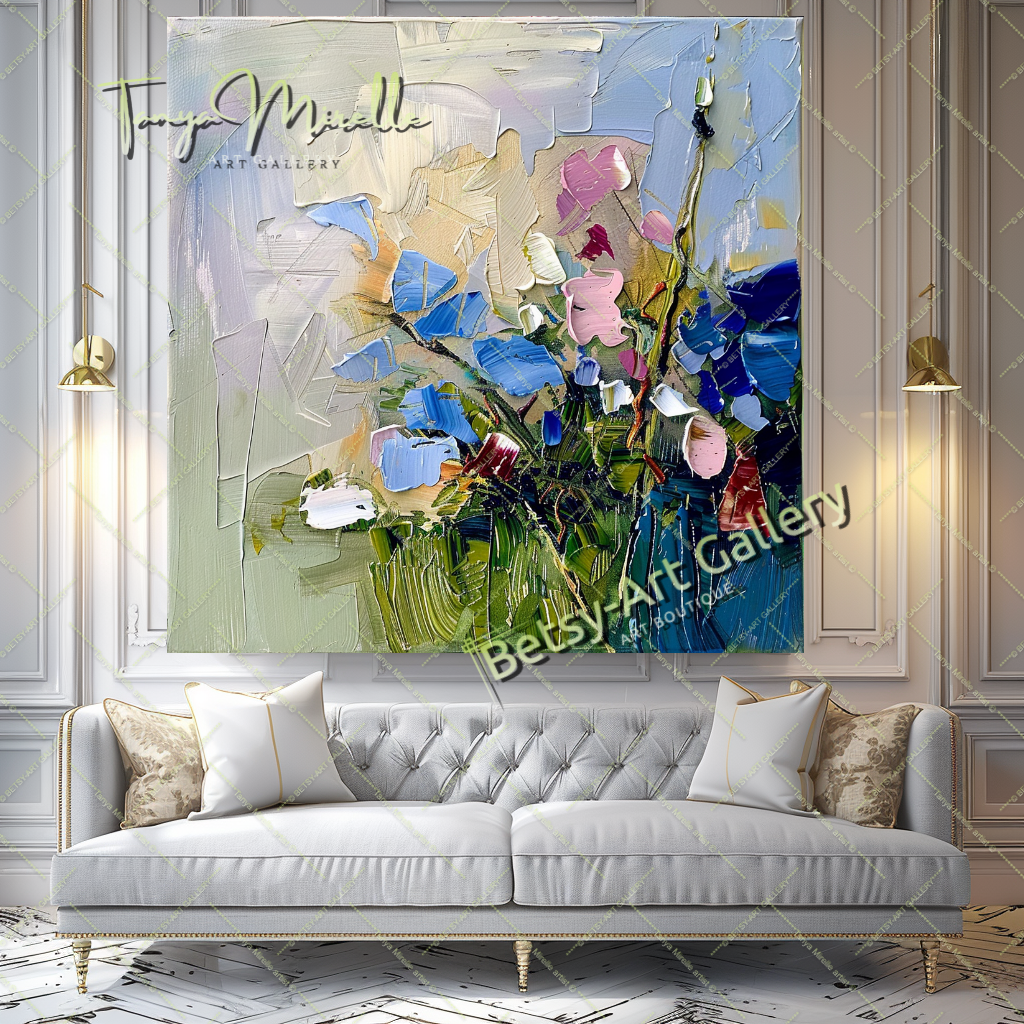 Luxury Floral Canvas Art, Large Abstract Oil Painting #175