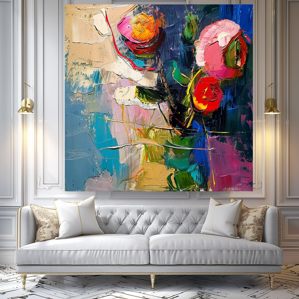 Floral Abstract Impasto Oil Painting on Canvas - Vibrant Modern Wall Art for Living room