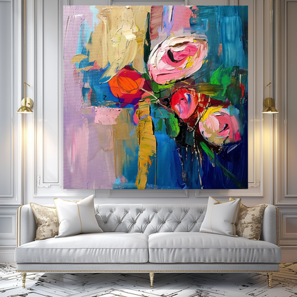 Floral Abstract Impasto Oil Painting on Canvas - Vibrant Modern Wall Art for Living room