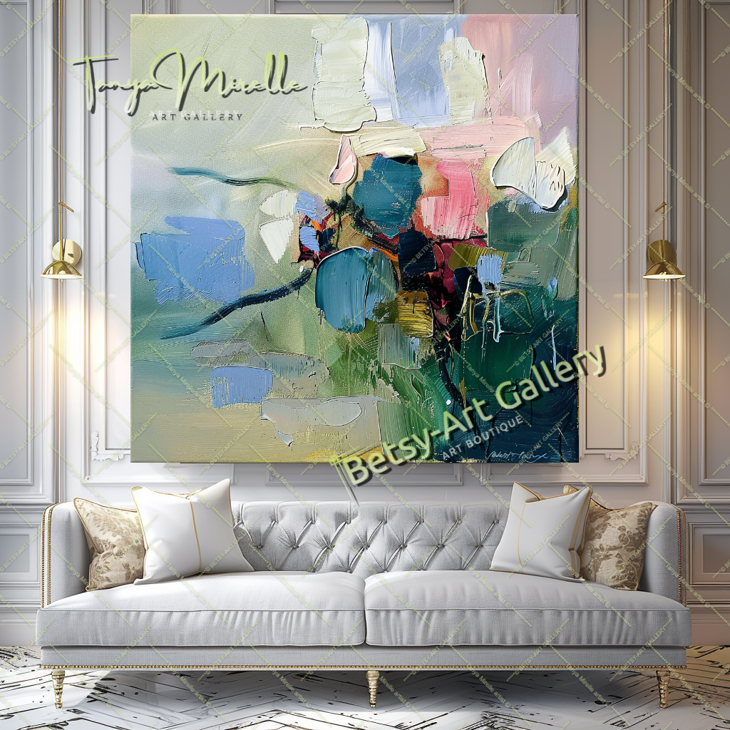 Vibrant Textured Flower Oil Painting on Canvas #176 – Large – Oil on Canvas – {{ product.title }} canvas artwork by Tanya Mirelle – modern wall decor – original artwork for home, living room, office, or gallery – original artwork by BETSY-ART GALLERY