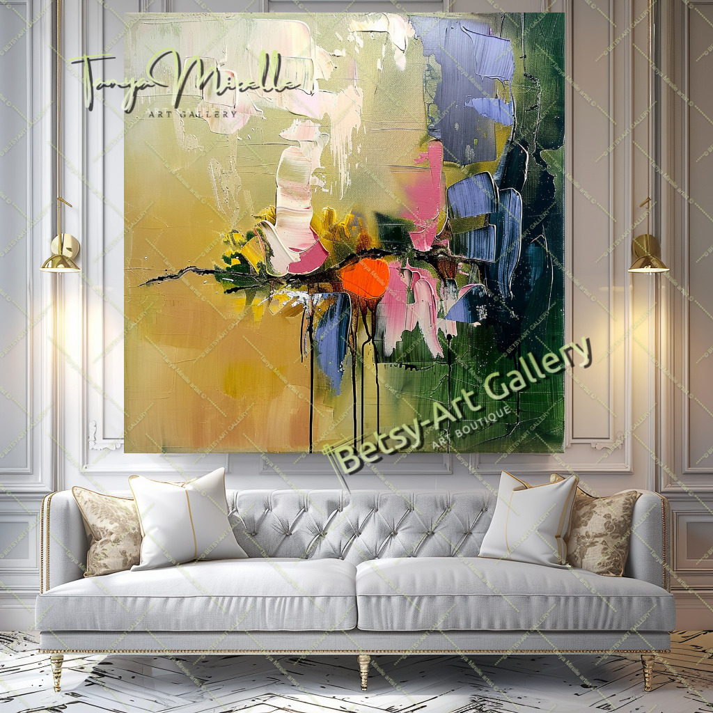 Vibrant Textured Flower Oil Painting on Canvas #176