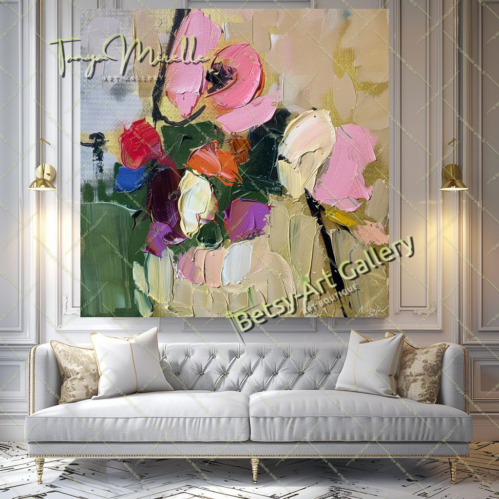 Textured Flower Oil Painting, Modern Floral Wall Art #167