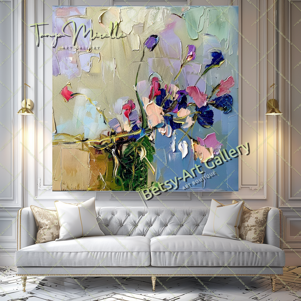 Hand-Painted Impasto Flower Canvas Wall Art #179 – Large – Oil on Canvas – {{ product.title }} canvas artwork by Tanya Mirelle – modern wall decor – original artwork for home, living room, office, or gallery – original artwork by BETSY-ART GALLERY