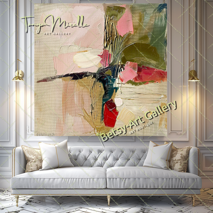 Modern Floral Oil Painting, Romantic Textured Art #183