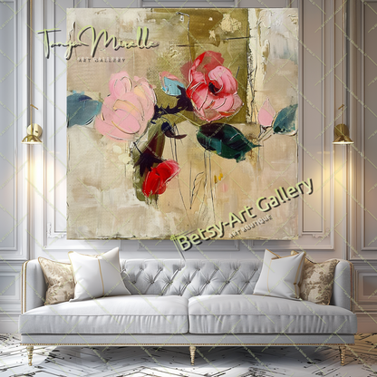 Modern Floral Oil Painting, Romantic Textured Art #183