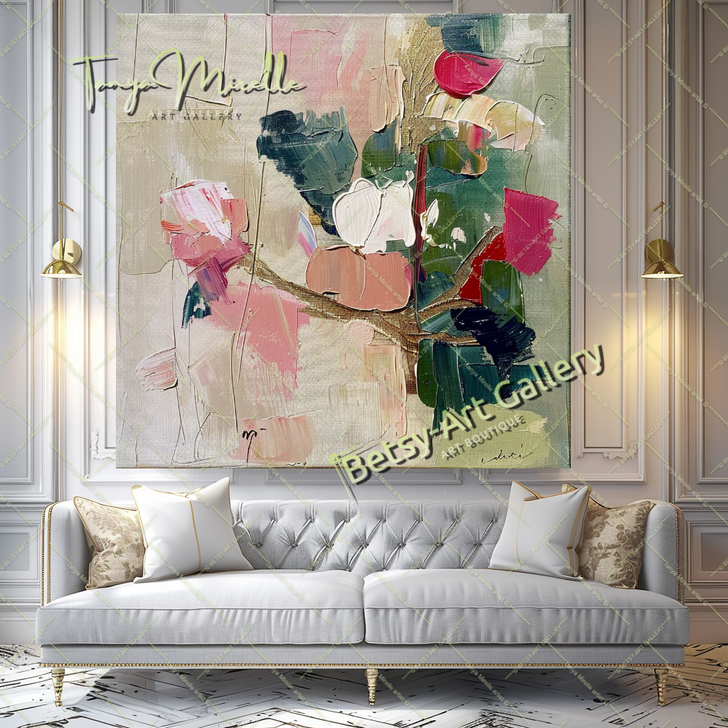 Large Textured Oil Painting, Modern Floral Artwork #185 – Large – Oil on Canvas – {{ product.title }} canvas artwork by Tanya Mirelle – modern wall decor – original artwork for home, living room, office, or gallery – original artwork by BETSY-ART GALLERY