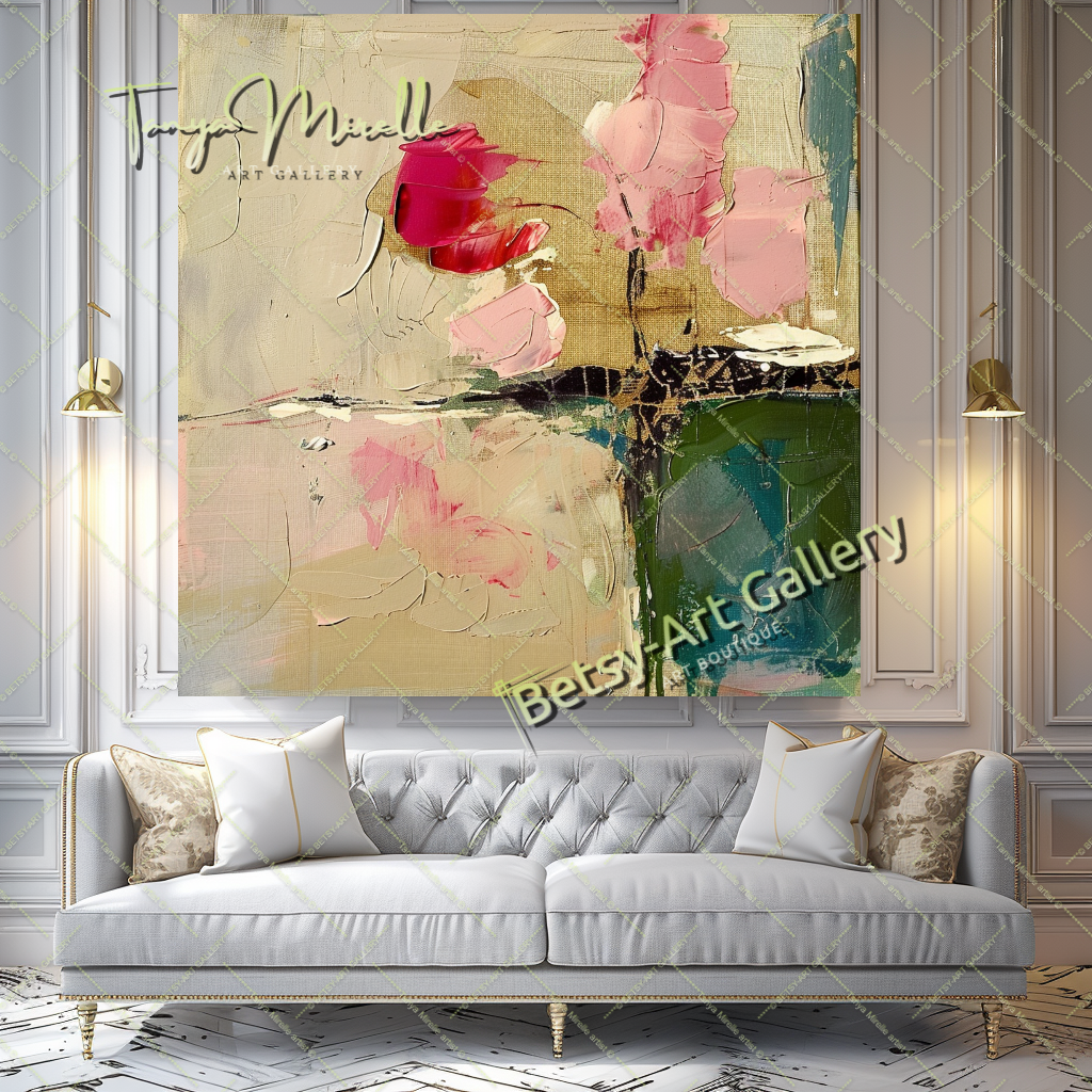 Large Textured Oil Painting, Modern Floral Artwork #185 – Large – Oil on Canvas – {{ product.title }} canvas artwork by Tanya Mirelle – modern wall decor – original artwork for home, living room, office, or gallery – original artwork by BETSY-ART GALLERY
