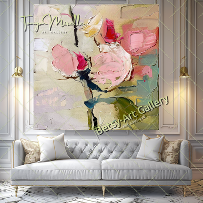 Modern Roses Oil Painting, Romantic Textured Art #184