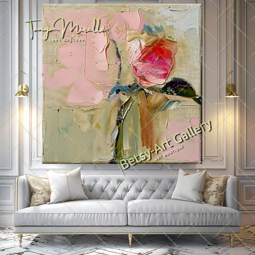 Modern Roses Oil Painting, Romantic Textured Art #184 – Large – Oil on Canvas – {{ product.title }} canvas artwork by Tanya Mirelle – modern wall decor – original artwork for home, living room, office, or gallery – original artwork by BETSY-ART GALLERY