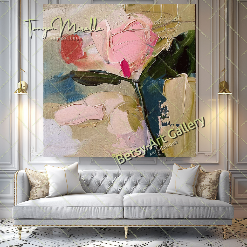 Modern Roses Oil Painting, Romantic Textured Art #184 – Large – Oil on Canvas – {{ product.title }} canvas artwork by Tanya Mirelle – modern wall decor – original artwork for home, living room, office, or gallery – original artwork by BETSY-ART GALLERY