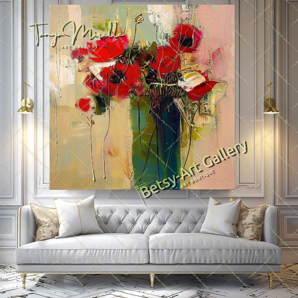 Red Abstract Floral Oil Painting on Canvas #188