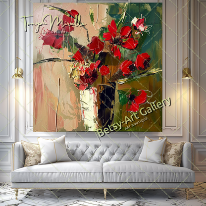 Red Abstract Floral Oil Painting on Canvas #187