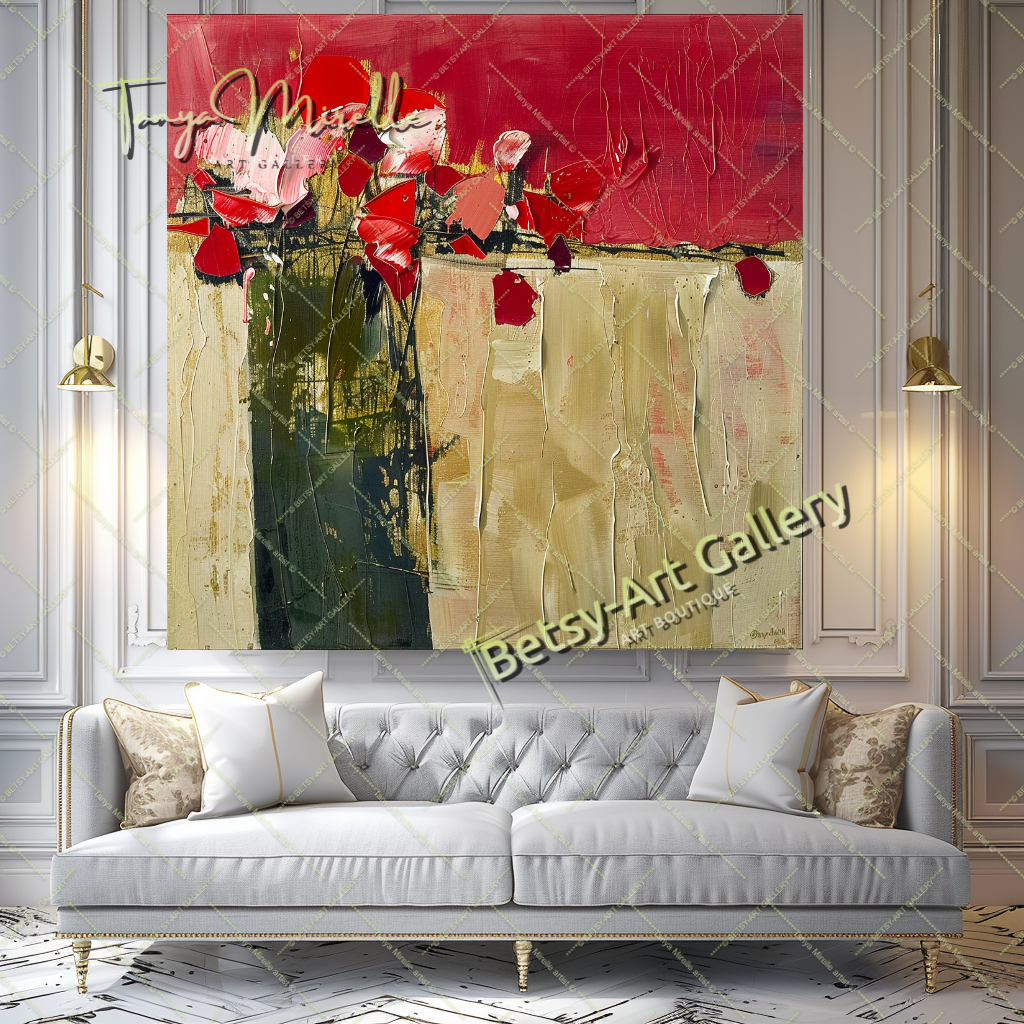 Red Abstract Floral Oil Painting on Canvas #188
