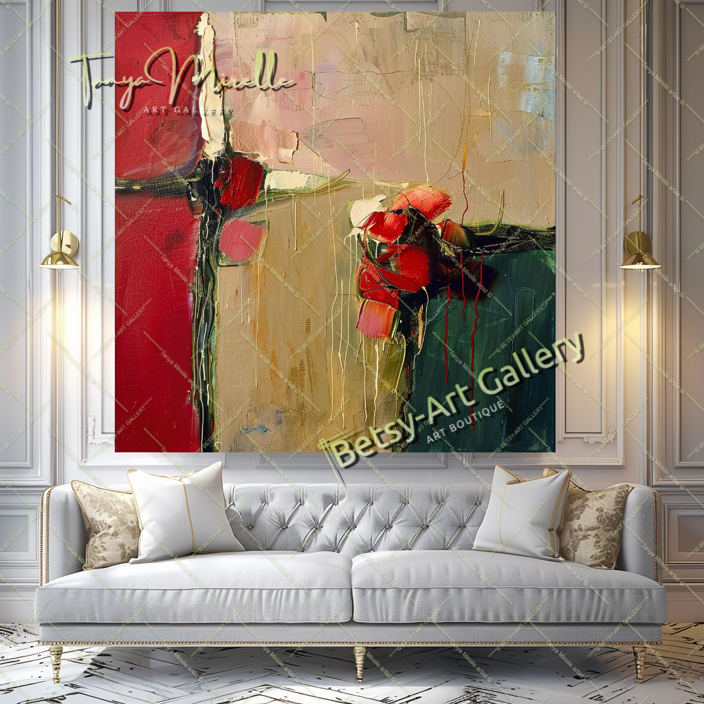 Red Abstract Floral Oil Painting on Canvas #188