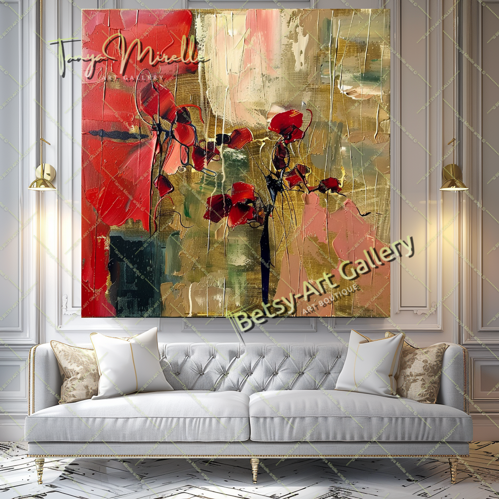 Red Abstract Floral Oil Painting on Canvas #188