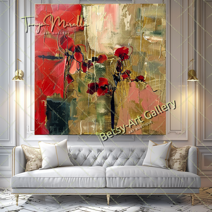 Red Abstract Floral Oil Painting on Canvas #188