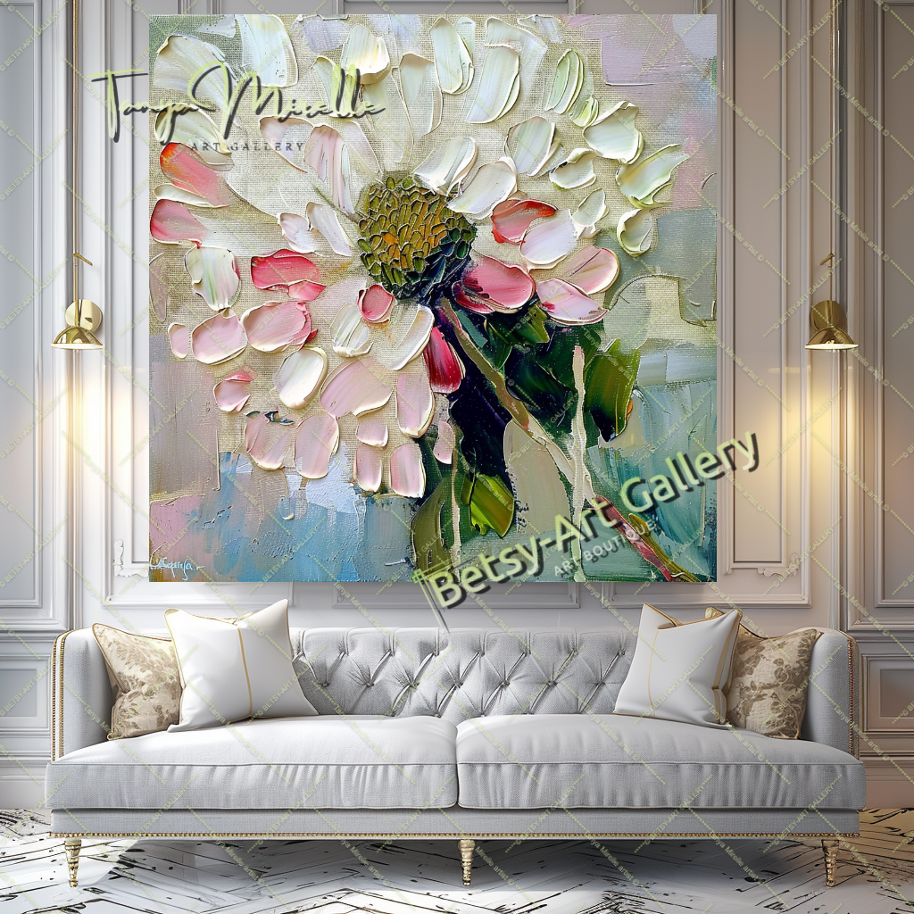 Elegant Abstract Flower Wall Art, Oil Impasto Painting #189