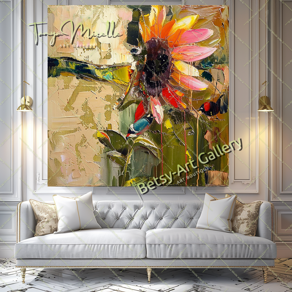Sunflower Abstract Oil Painting, Floral Canvas Wall Art #192